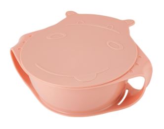 Детская тарелка Play with Me Hello, Hippo! с крышкой 450 мл персиковая карамель